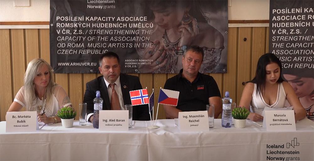 Záznam z tiskové konference k projektu Posílení kapacity Asociace romských hudebních umělců v ČR, Přerov, 2022, www.arhuvcr.eu