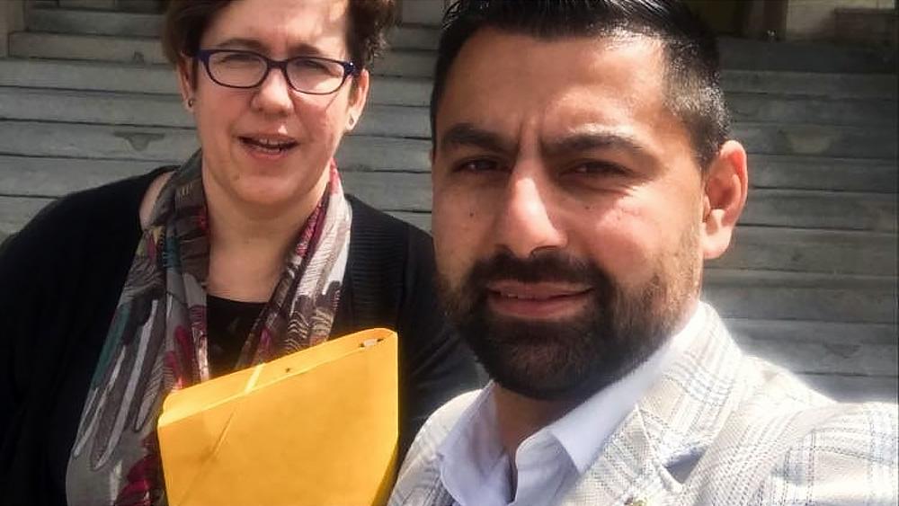 Ladislav Rácz (right) with his attorney (left). (PHOTO: Counseling Center for Civil and Human Rights, Slovakia)