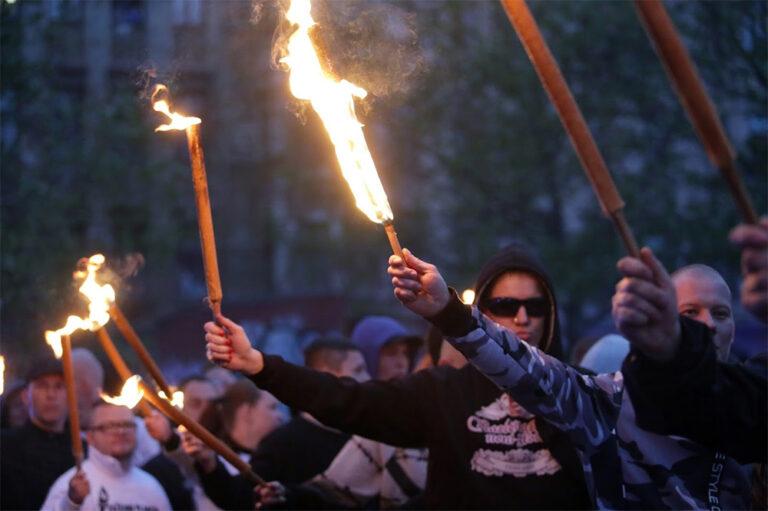 Národní a sociální fronta uspořádala v Brně dne 1. května 2019 pochod pravicových radikálů ze Zelného trhu k Mendlovu náměstí. (FOTO: Jiří Sláma)