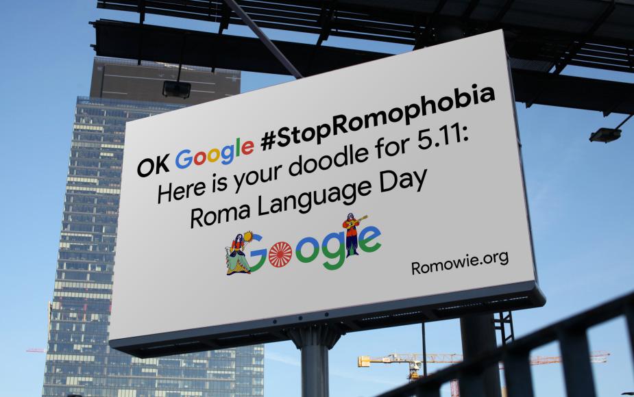 Billboard umístěný ve Varšavě v rámci kampaně Stop Romofobie (FOTO: Se svolením Centrální rady Romů v Polsku, Publicis Group)