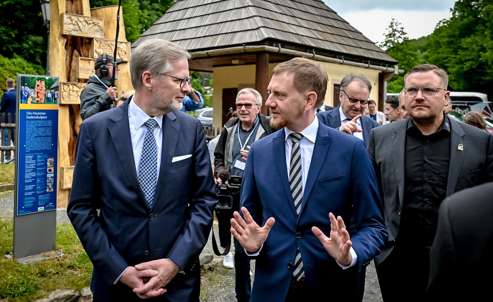 Premiér Petr Fiala a saský ministerský předseda Michael Kretschmer na návštěvě muzea v Annaberg-Buchholzu, 2. července 2024. (FOTO: Úřad vlády ČR)