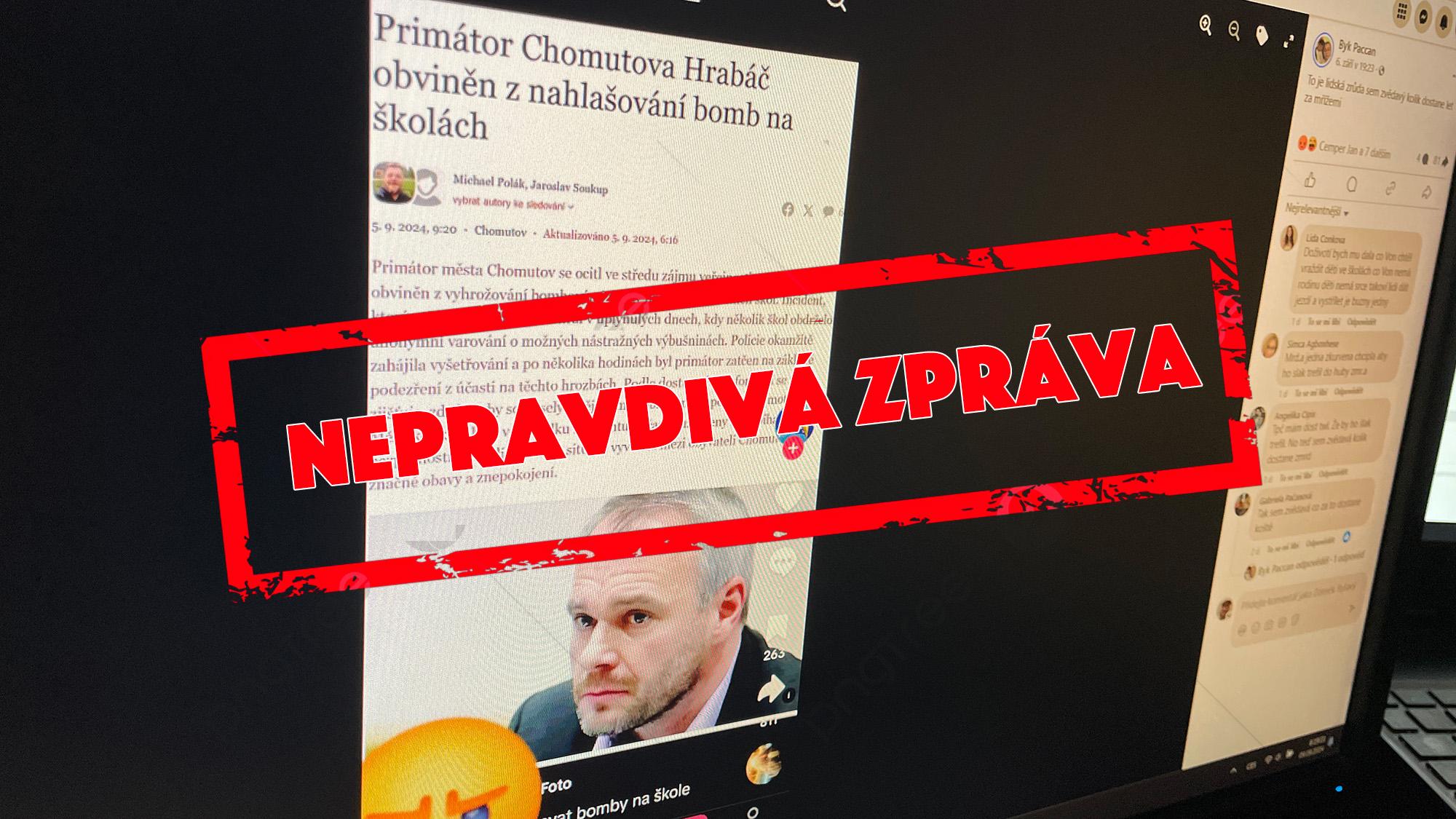 Fotografie falešné zprávy na sociální síti Facebook (FOTO: Zdeněk Ryšavý)