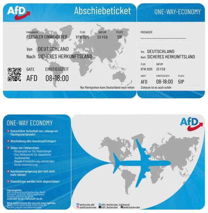 AfD rozdávala "deportační lístky" v Karlsruhe (FOTO: AfD Karlsruhe)