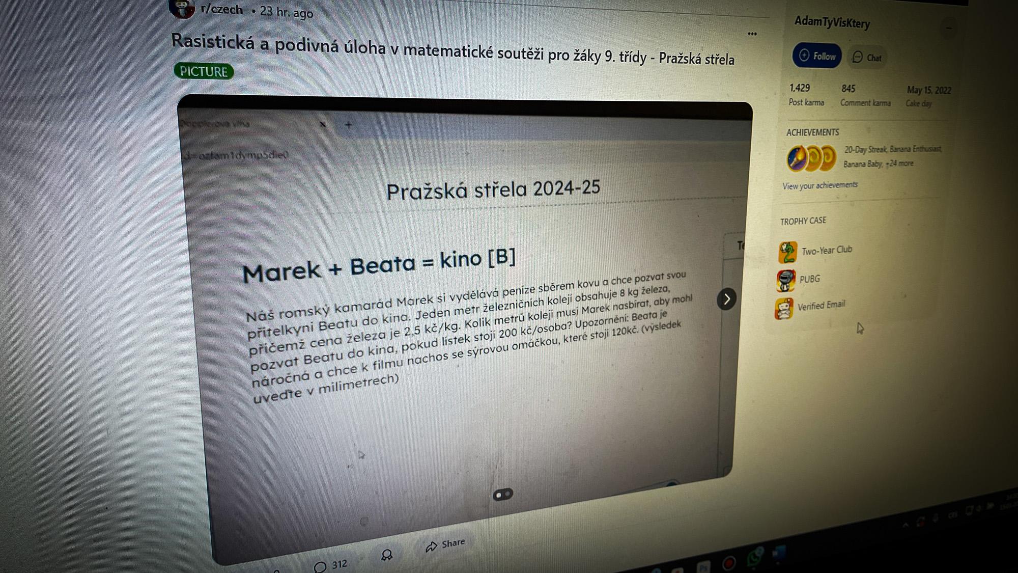 Podivná úloha z matematické soutěže Pražská střela 2025 (FOTO: Zdeněk Ryšavý)