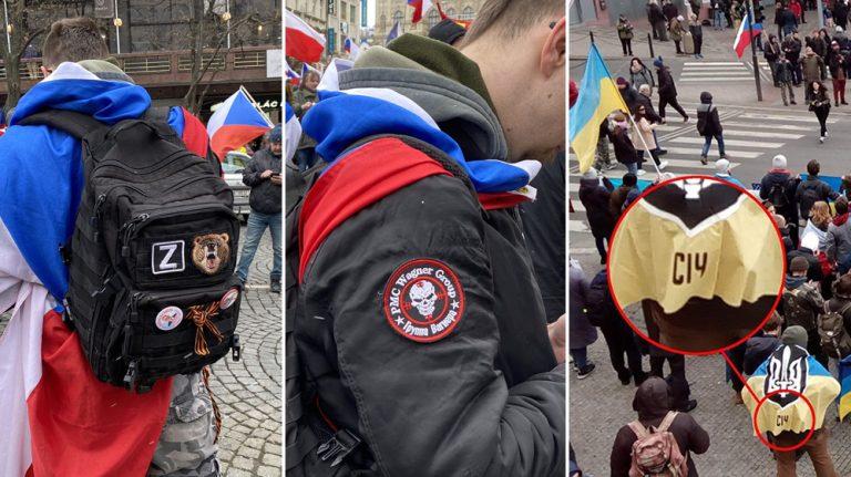 Extremist symbols at the anti-Government demonstration on 12 March 2023 (Collage: Romea.cz)